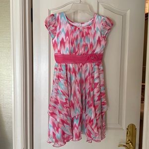 Girls Size 10 Jona Michelle Dress Pink Multi Button and Tie Back EXCELLENT